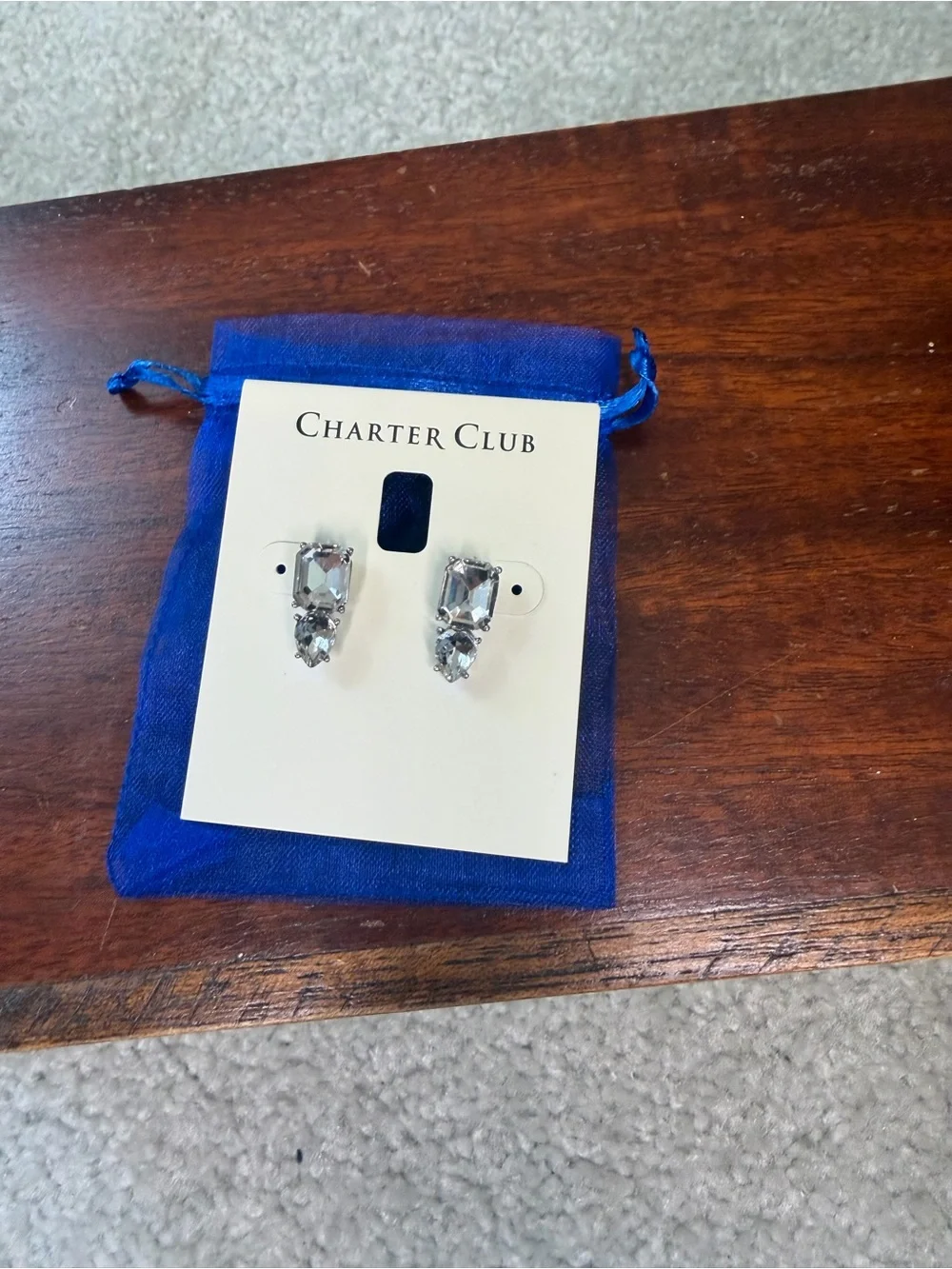 Charter Club Clear Crystal Stud Earrings with Silver Posts